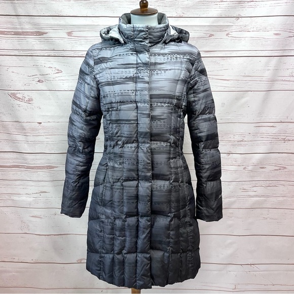 Eddie Bauer Lodge Geometric Ombre Quilted Goose Down Puffer Hooded Parka Coat - Picture 3 of 15
